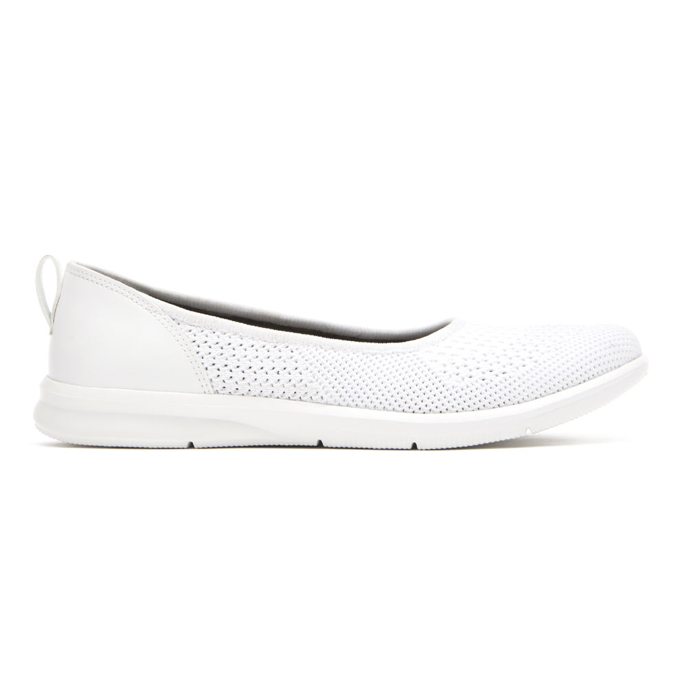 Rockport Womens Slip-On White - Ayva Washable Knit Ballet - UK 216-UGRJQF